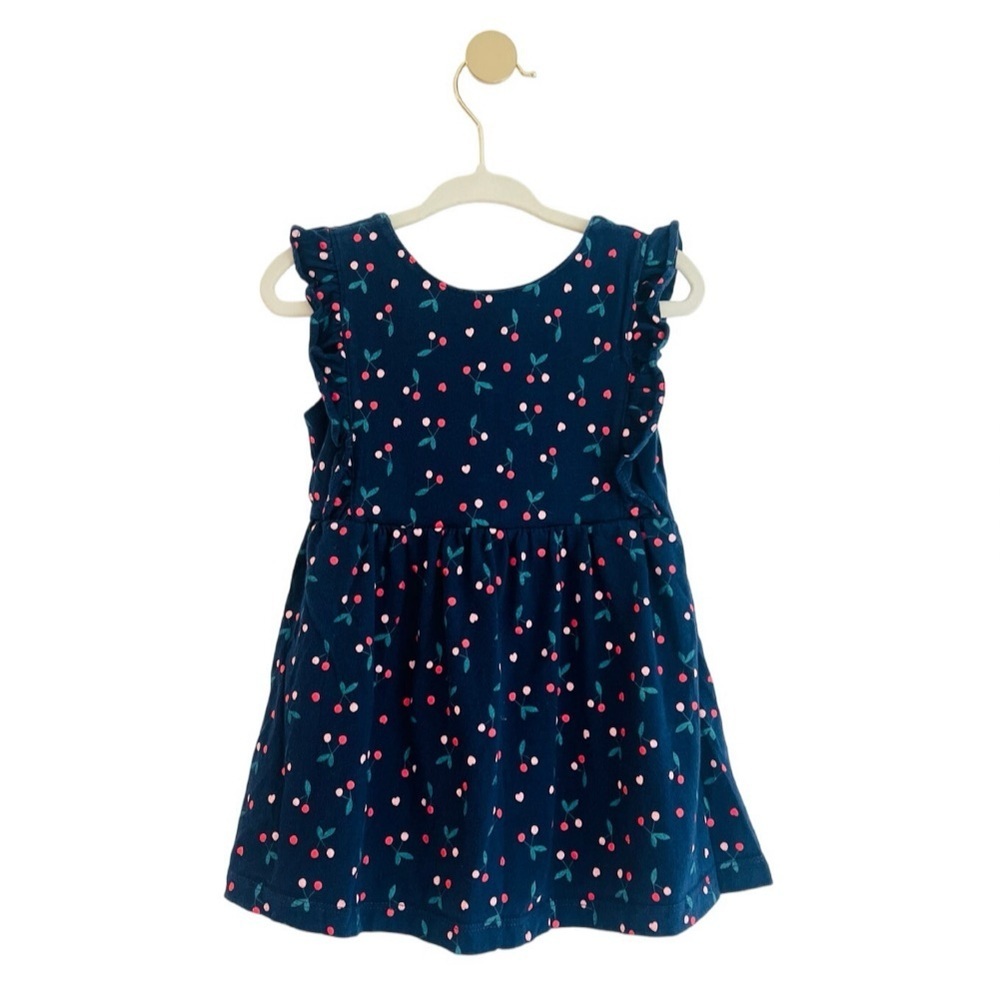 Carter's Baby Girl 18 Months Navy Dress w/Cherry Pattern, Ruffle Sleeves, & Bow